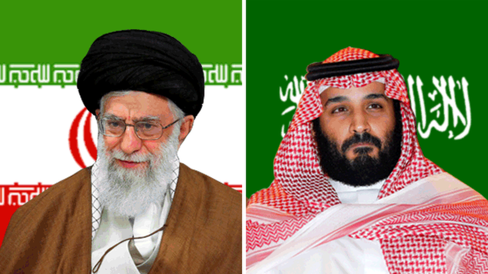 El ayatolá Ali Jamenei, líder de Irán, y el príncipe Mohammed bin Salman, príncipe heredero de Arabia Saudí. GETTY IMAGES