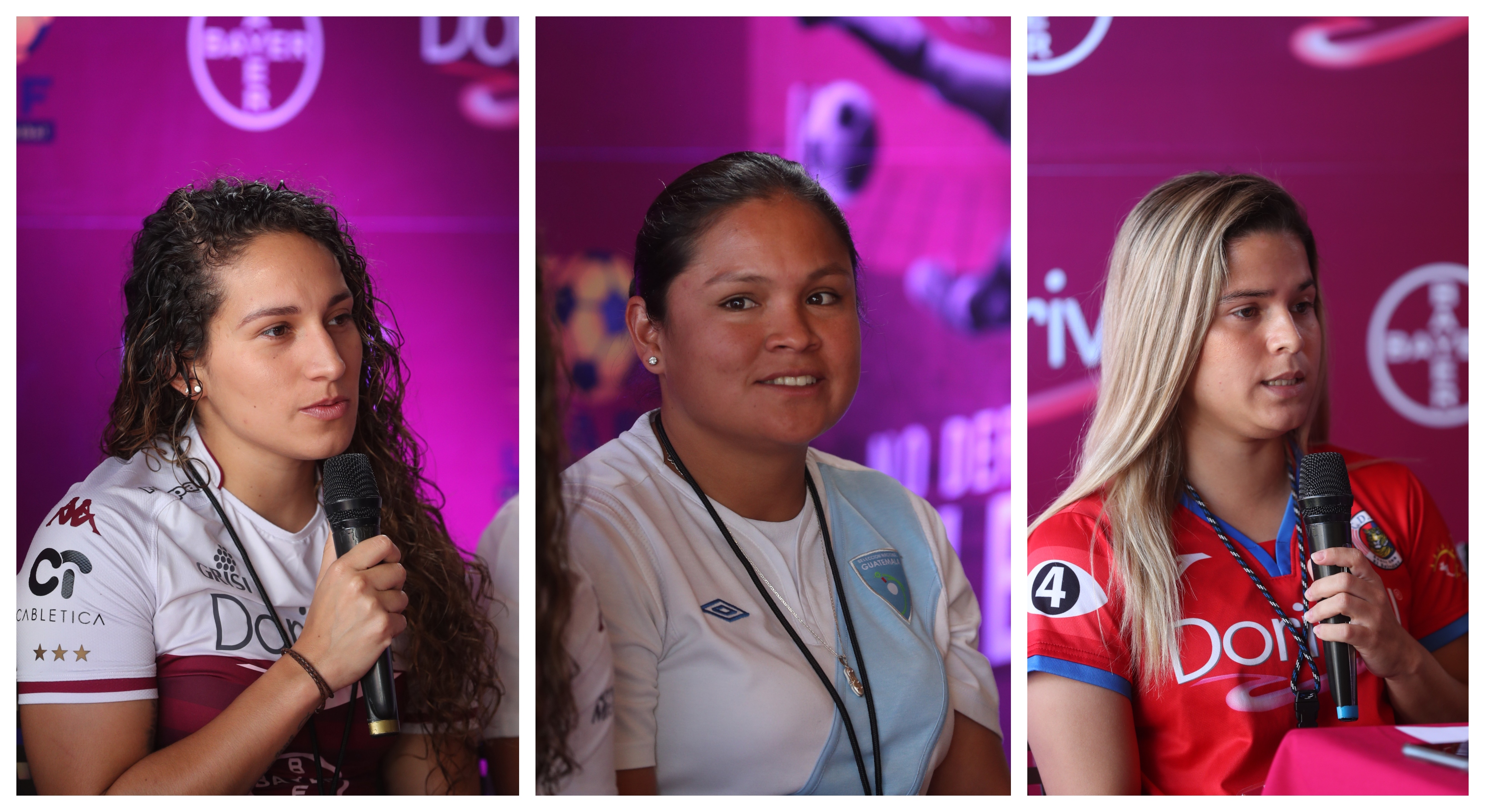 Carolina Venegas, Gloria Aguilar y Zulia Menjívar, futbolistas que luchan por un cambio. (Foto Prensa Libre: Jeniffer Gómez)