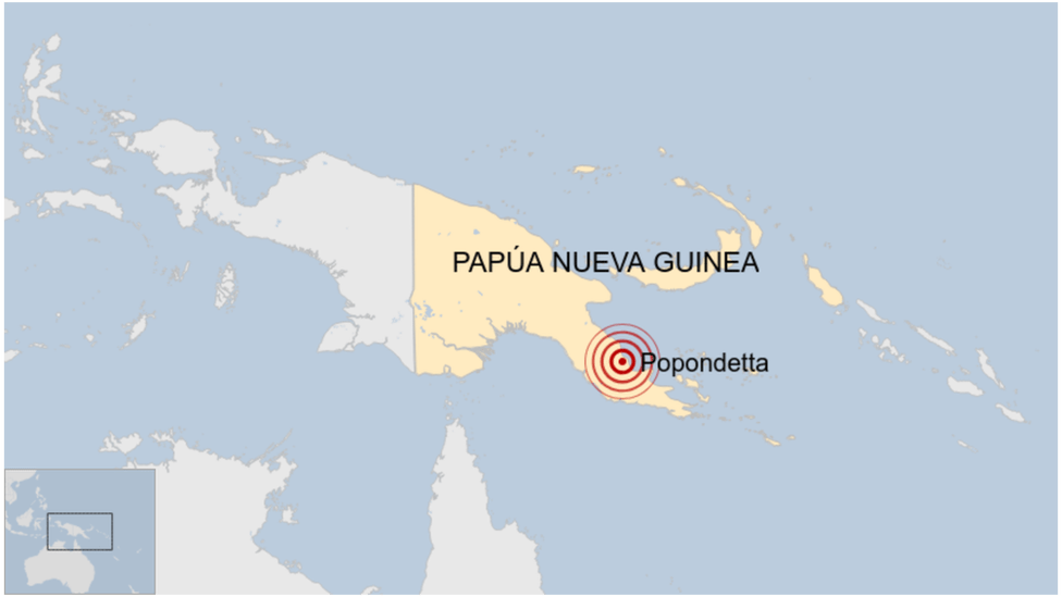 El epicentro se registró cerca de Popondetta, en el sureste de Papúa Nueva Guinea.