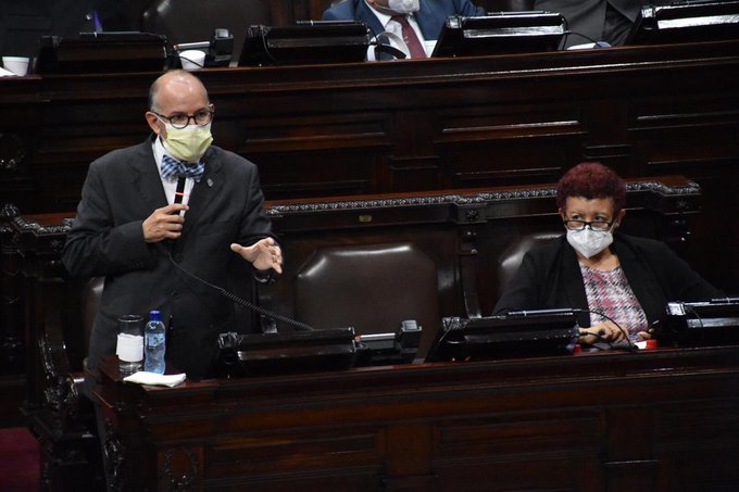 Edwin Asturias, director de la Coprecovid, y Amelia Flores, ministra de Salud, en una comparecencia ante al Congreso. (Foto Prensa Libre: Ministerio de Salud)