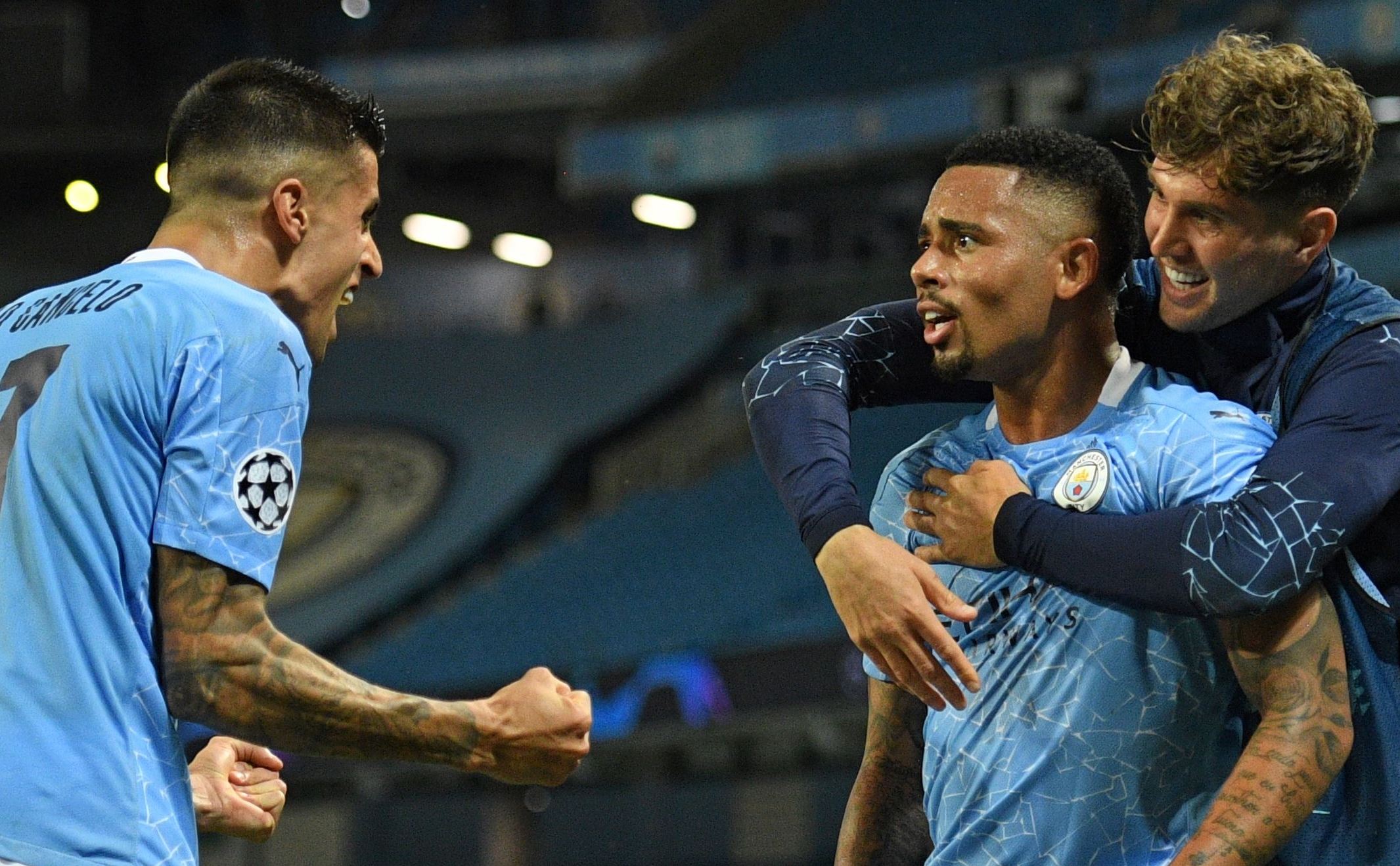 Gabriel Jesus celebra el segundo gol del Manchester City. (Foto Prensa Libre: AFP)