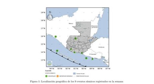 Mapa de sismos registrados el fin de semana. (Foto, Prensa Libre: Insivumeh).