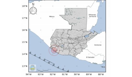 Mapa muestra epicentro del temblor de este 30de septiembre en Guatemala. (Foto Prensa Libre: Conred)