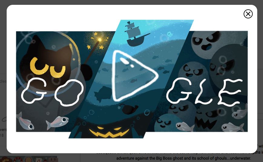 El doodle de Google para el festejo de Halloween incluye un juego en el que un gato negro es el protagonista. (Foto Prensa Libre: Google)