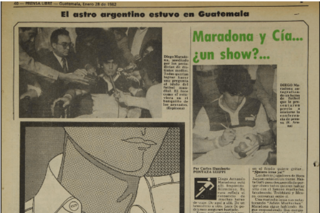 Visita de Maradona a Guatemala para el juego de Boca Juniors contra Comunicaciones, en enero de 1982. Foto: Hemeroteca PL