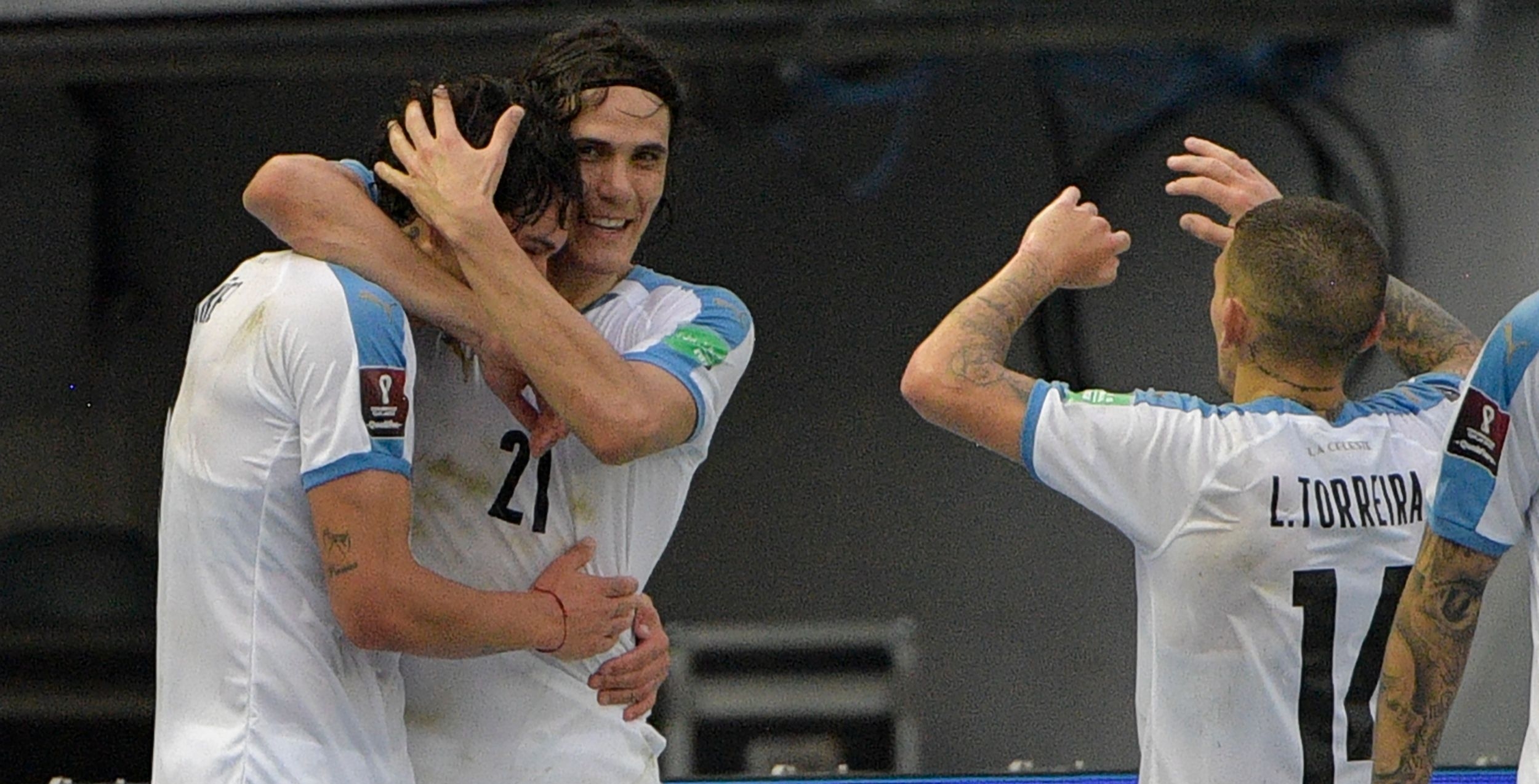 La Selección de Uruguay festejó en Barranquilla, Colombia. (Foto Prensa Libre: AFP)