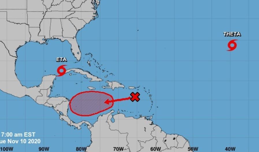 Mapa muestra ubicación del sistema de baja presión. (Foto Prensa Libre: Conred)