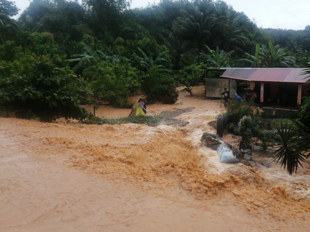 La lluvia no cesa y continuará por los efectos de la depresión tropical Eta. (Foto Prensa Libre: Conred) 