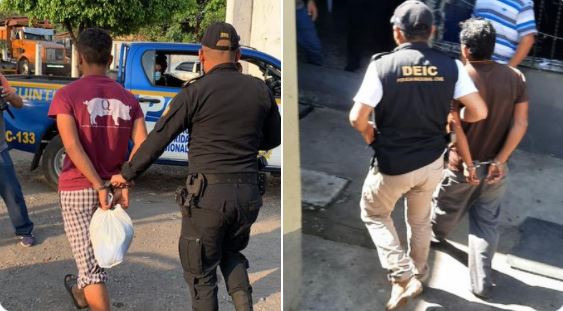 Agentes conducen a sospechosos del crimen contra una menor en Escuintla. (Foto: PNC)