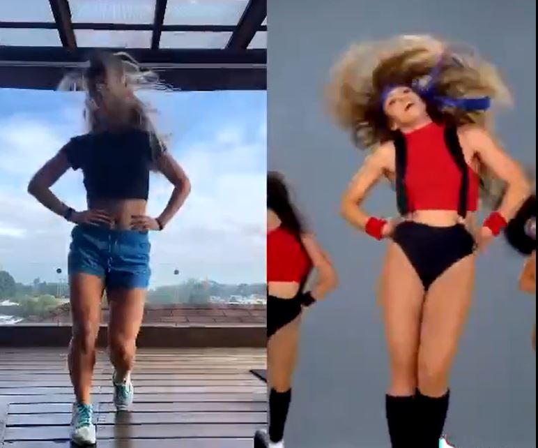 Marcela Tánchez una influencer y empresaria guatemalteca baila al ritmo de Girl like me.  (Foto Prensa Libre: @marcefitnessgt)