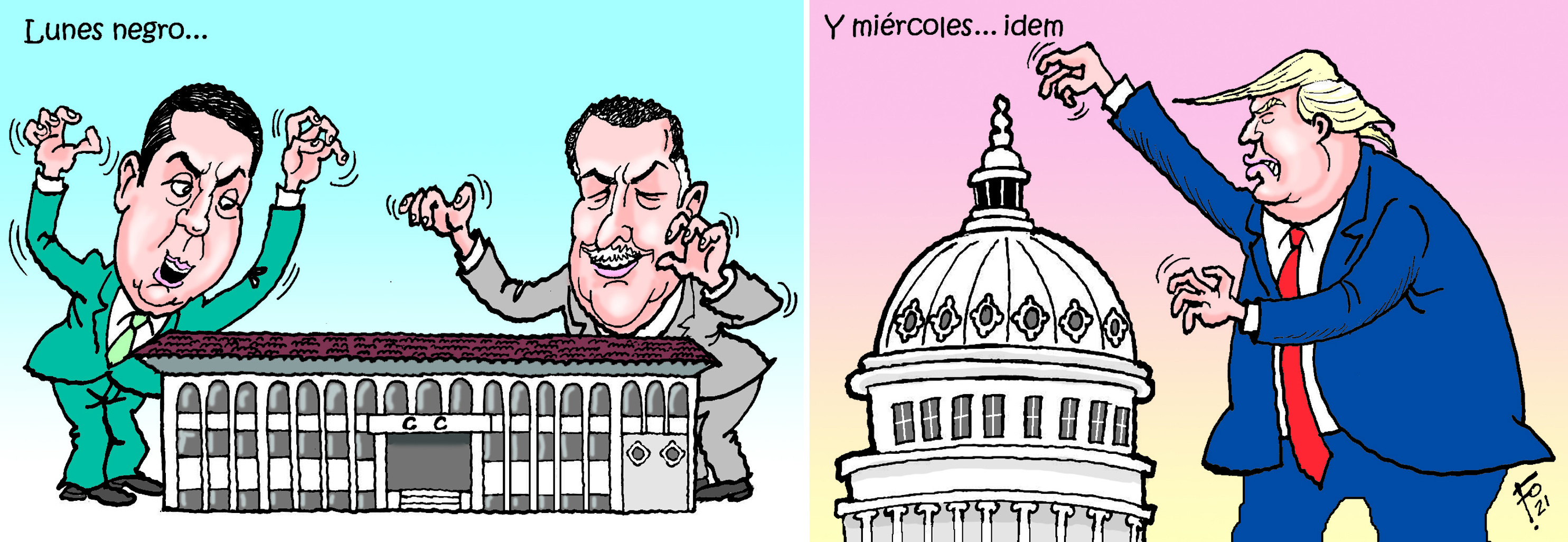 Personajes: Mynor Moto, Estuardo Gálvez y Donald Trump.