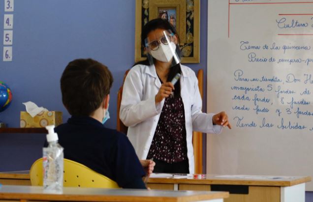 Algunos colegios iniciaron con las clases de forma presencial. (Foto Prensa Libre: Fernando Cabrera) 