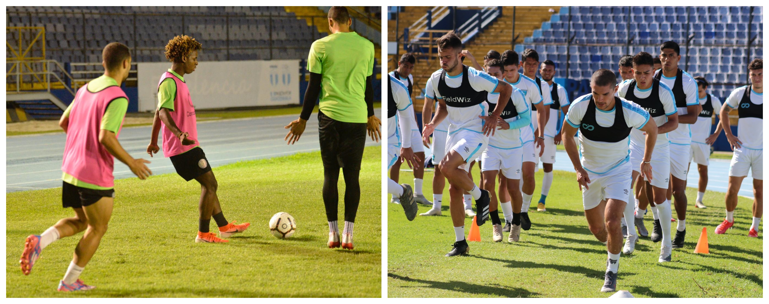 Los jugadores de Puerto Rico y Guatemala en los entrenamientos antes de enfrentarse en el estadio Doroteo Guamuch Flores. Foto Prensa Libre: redes sociales. 