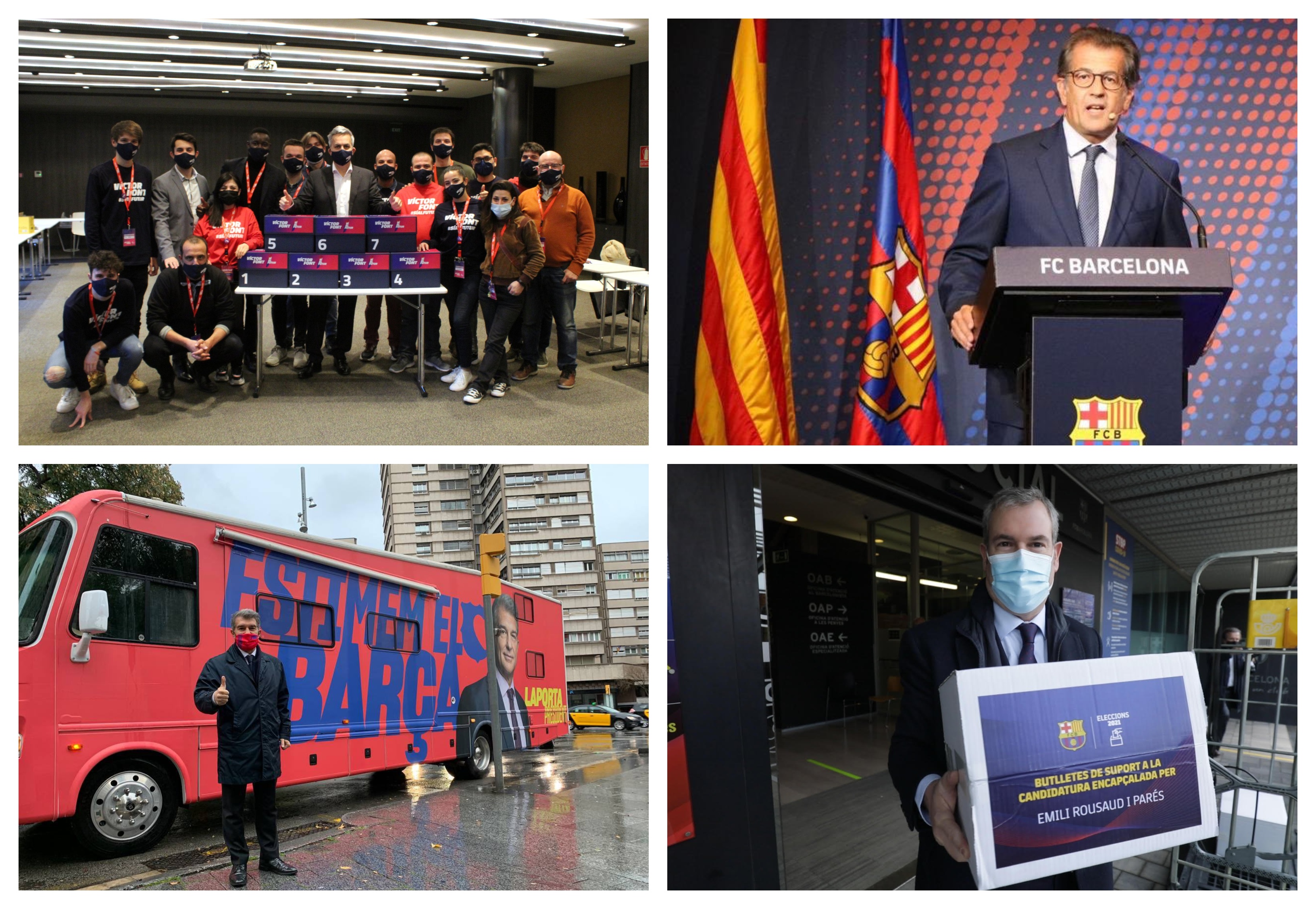 Victor Font, Toni Freixa, Joan Laporta y Emili Rousaud presentaron firmas para ser candidatos a la presidencia del FC Barcelona. Foto Prensa Libre: cuentas de Twitter.