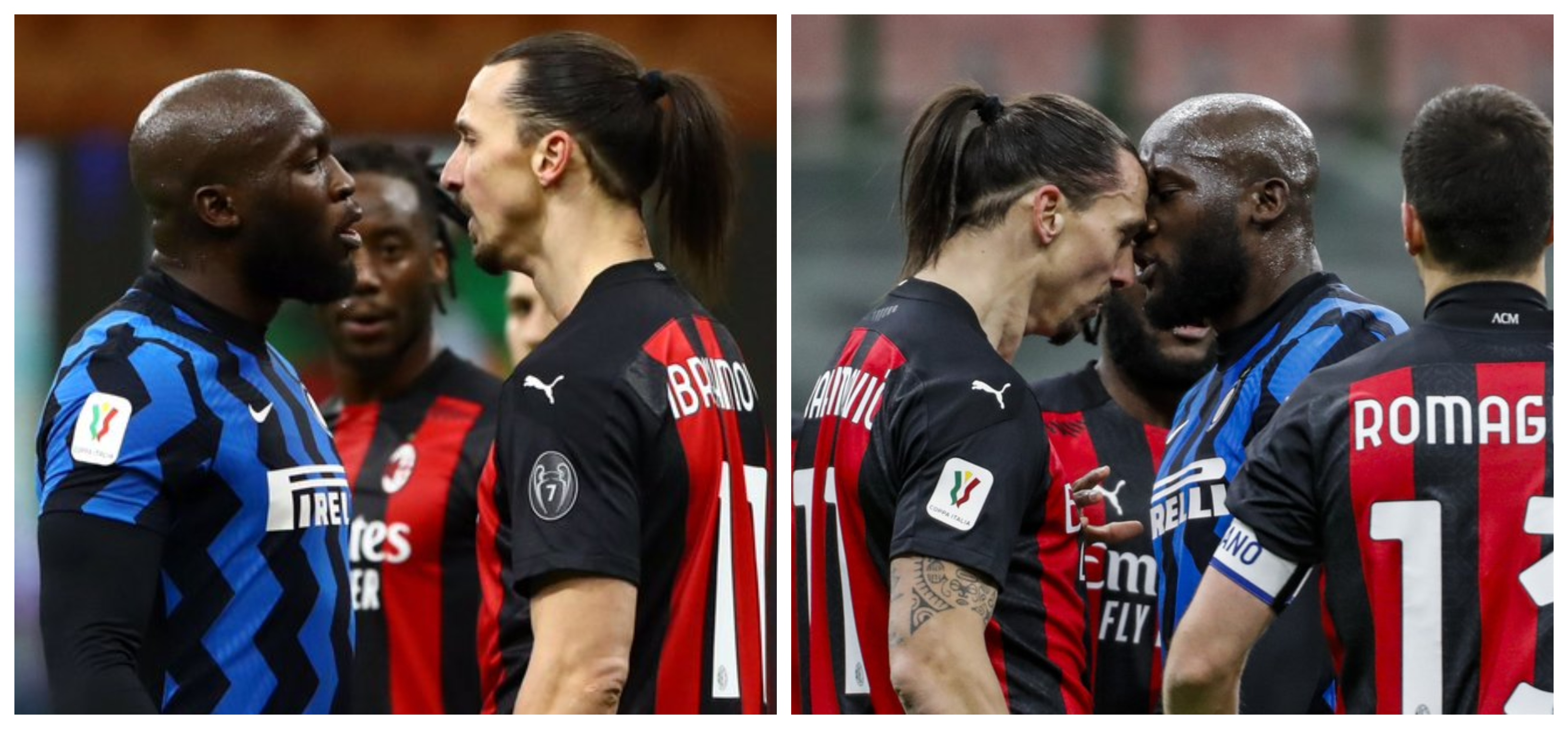 Lukaku e Ibrahimovic se enfrentaron cara a cara en el derbi de Milán que ganó el Inter 2 a 1. Foto Prensa Libre: @ACMilanGoleador
