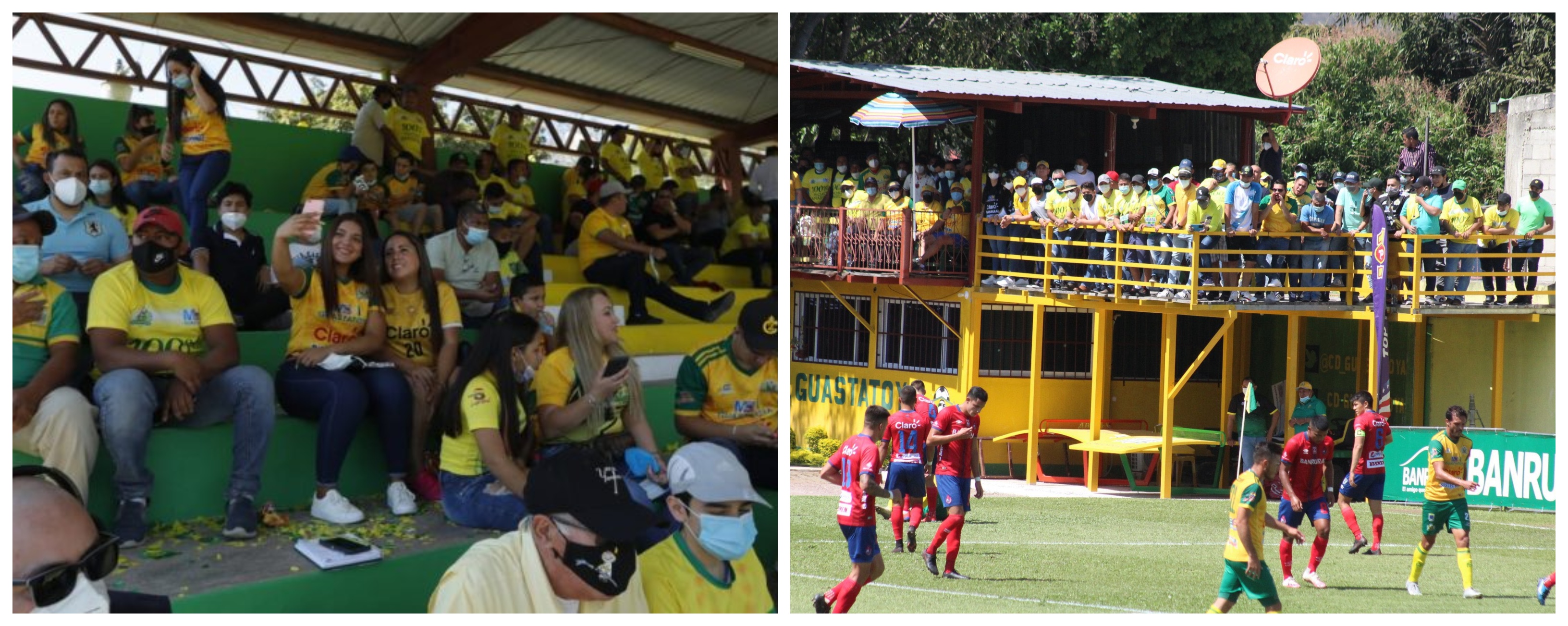 Por la presencia de aficionados en el estadio David Cordón Hichos en la final de ida ante Municipal, Guastatoya fue multado con Q10 mil. Foto Prensa Libre: Esbin García y redes sociales. 