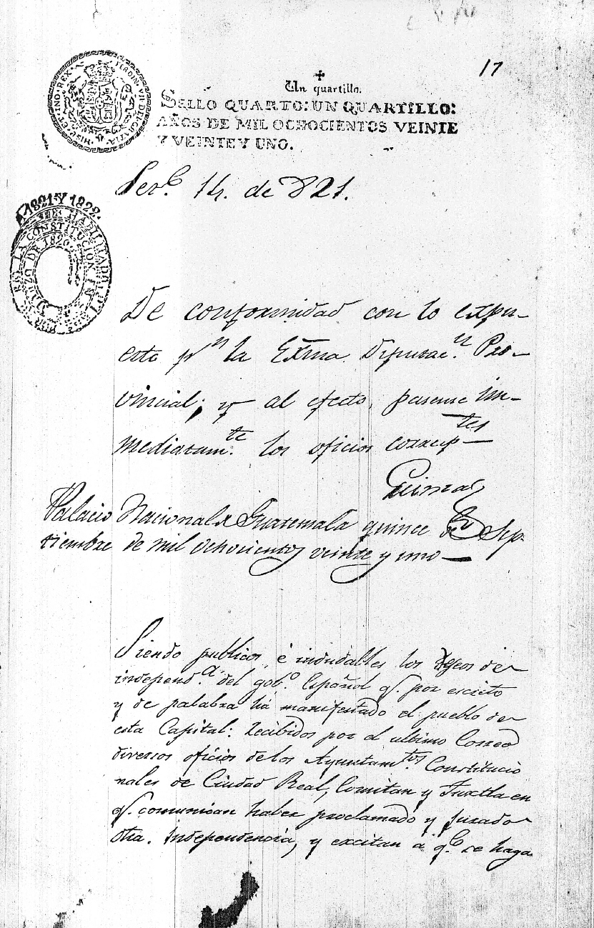 Acta de independencia de Guatemala 15 septiembre 1821