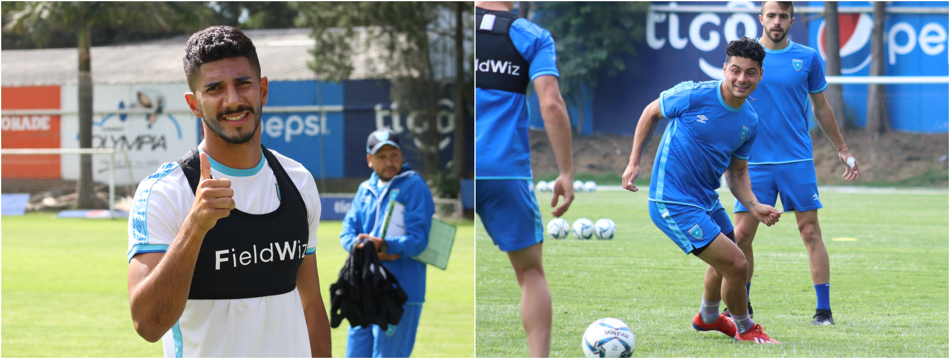 Gerardo Gordillo y Darwin Lom durante las prácticas de la Selección de Guatemala. Foto Prensa Libre: Fedefut