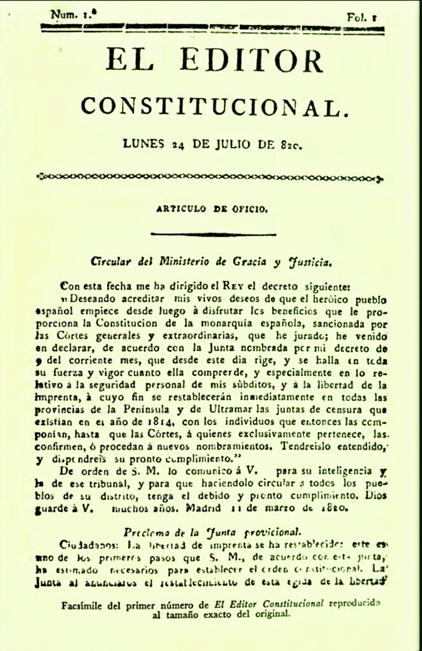 Se concreta la liberta de imprenta 1820