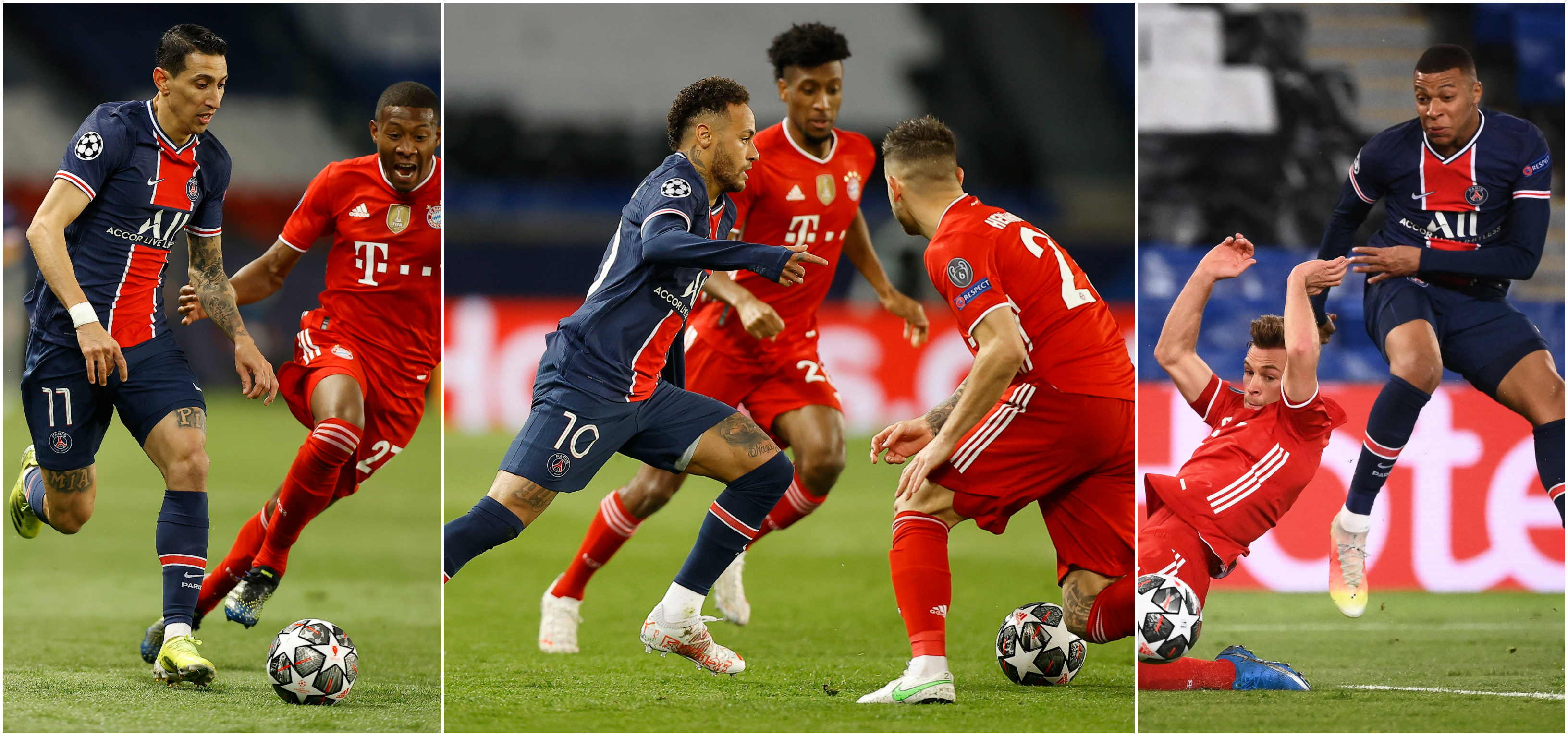 Ángel Di María, Neymar y Kylian Mbappé fueron fundamentales para el PSG ante el Bayern. Foto Prensa Libre: AFP.