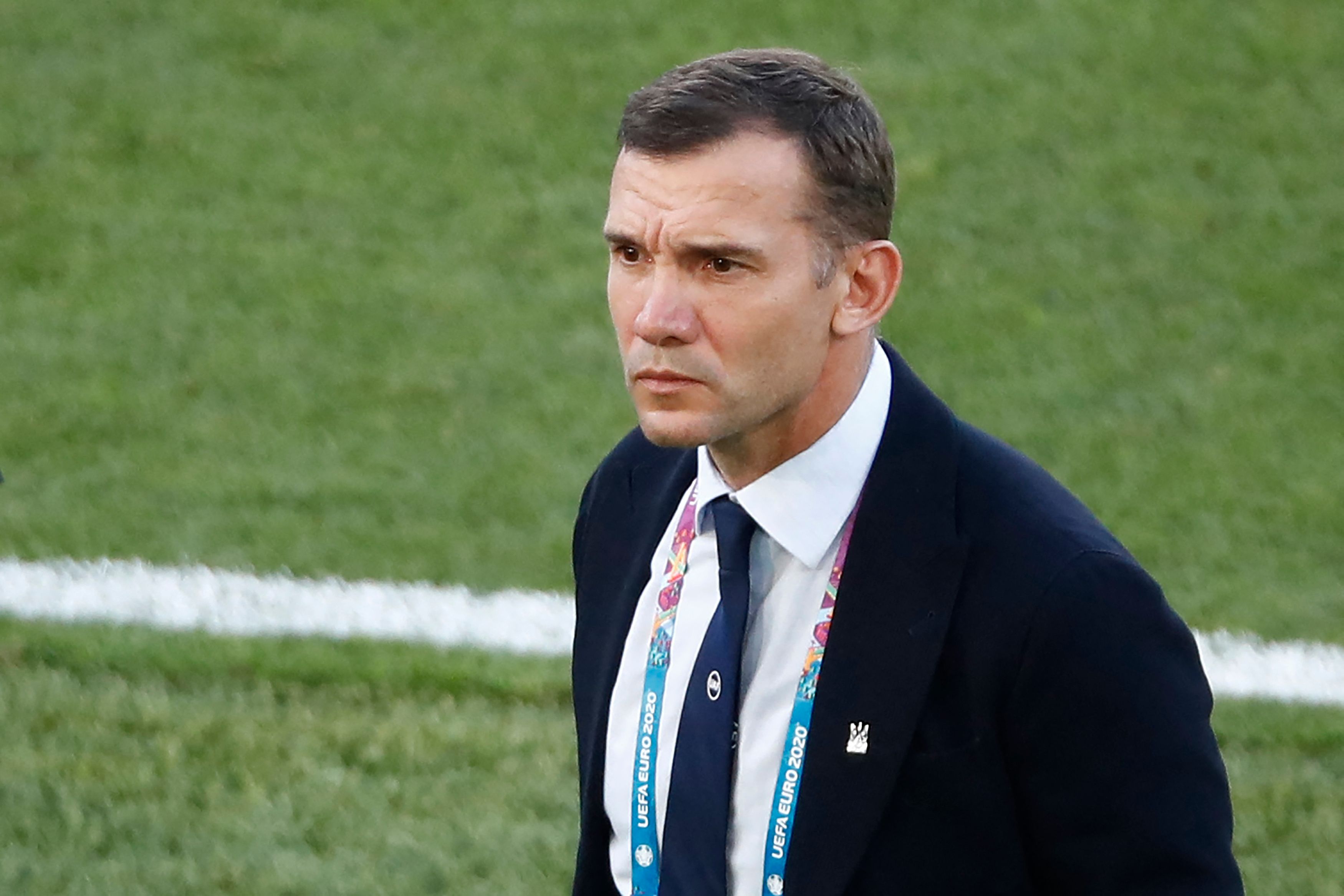 El exentrenador de Ucrania en la última Eurocopa Andriy Shevchenko durante los cuartos de final antes de medirse a Inglaterra. (Foto Prensa Libre: AFP)