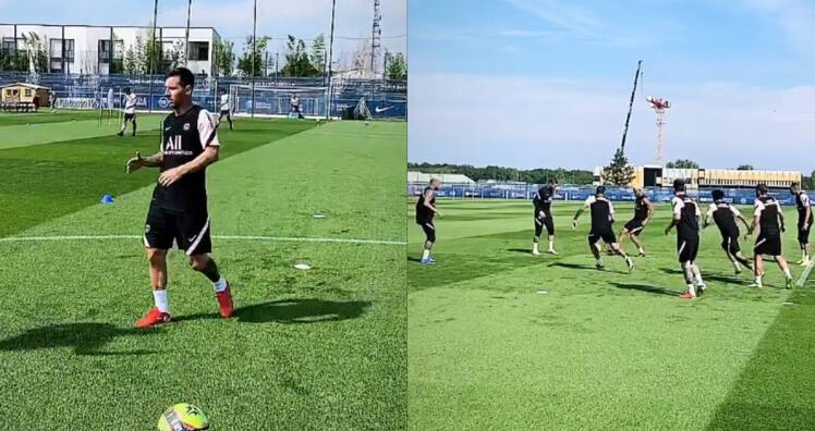 Leo Messi estuvo en el primer entreno con el PSG. Llegó dos horas antes para conocer más a compañeros, personal del equipo y las instalaciones donde ocurrió la práctica. Foto captura de pantalla. 