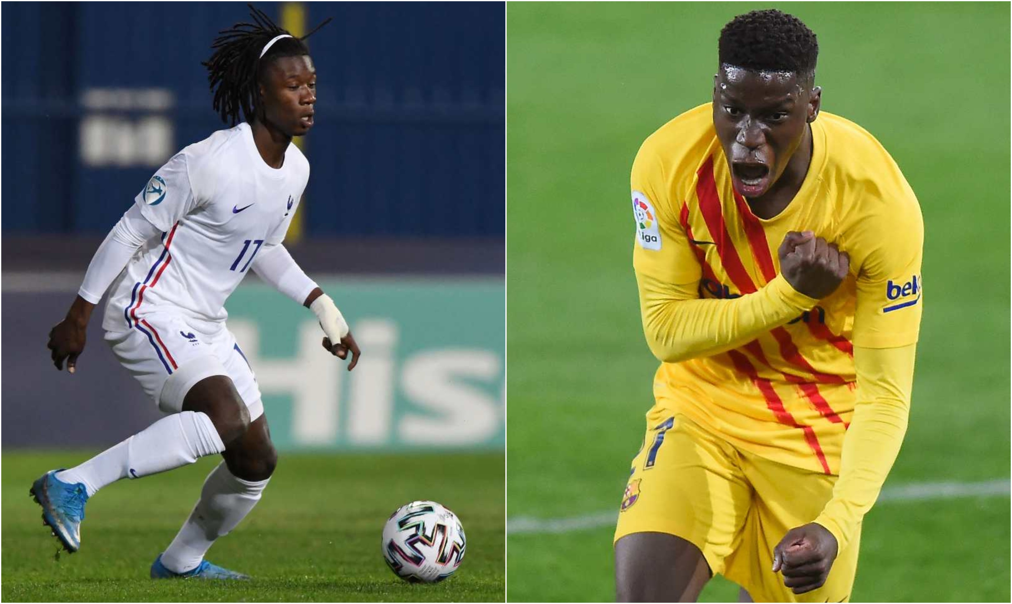 El francés Eduardo Camavinga es la nueva contratación del Real Madrid. El FC Barcelona oficializó el traspaso de Ilaix Moriba al RB Leipzig. Fotos Prensa Libre: AFP.