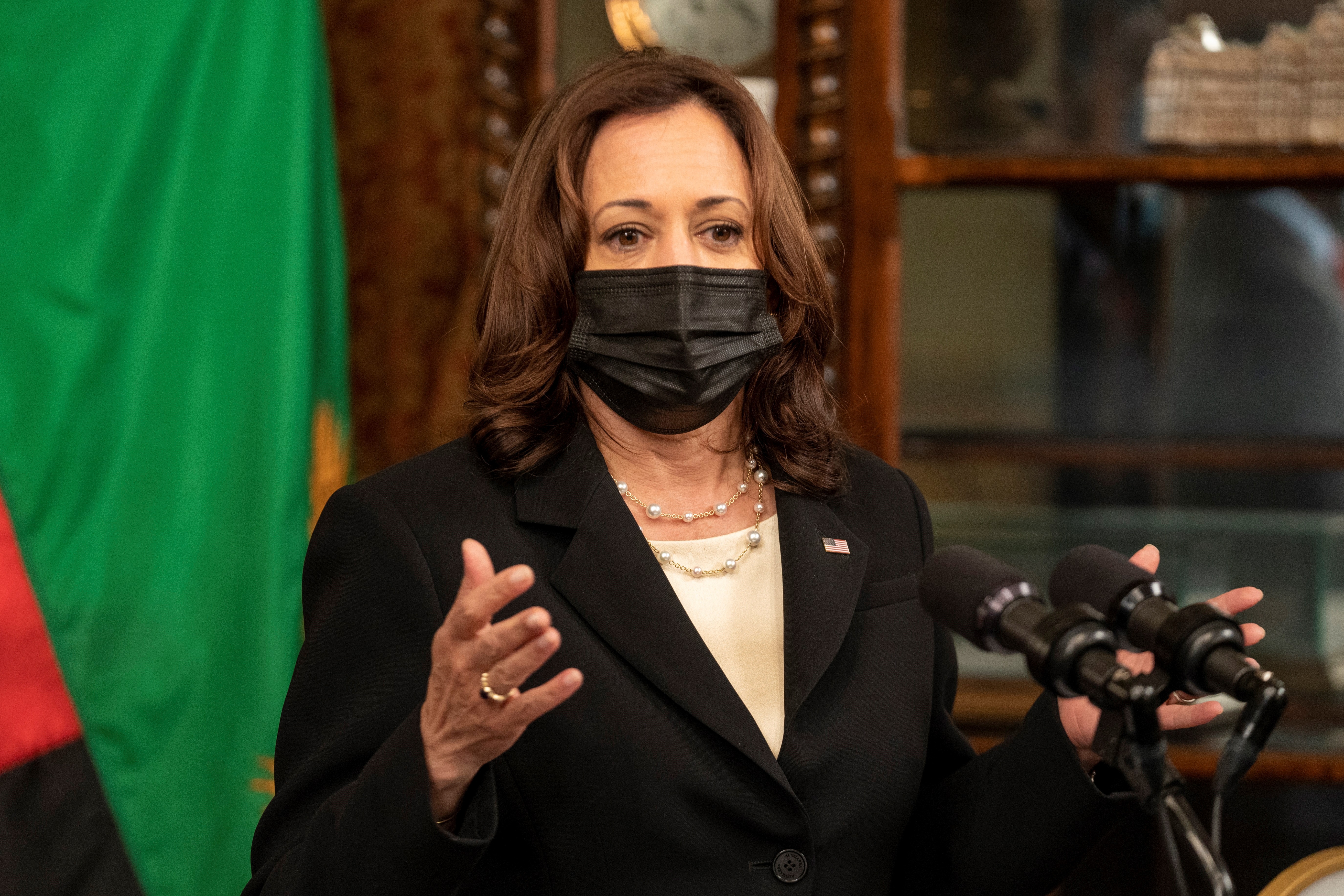 Kamala Harris, vicepresidenta de Estados Unidos, llamó a su Gobierno a tratar a los migrantes con dignidad. (Foto Prensa Libre: EFE)