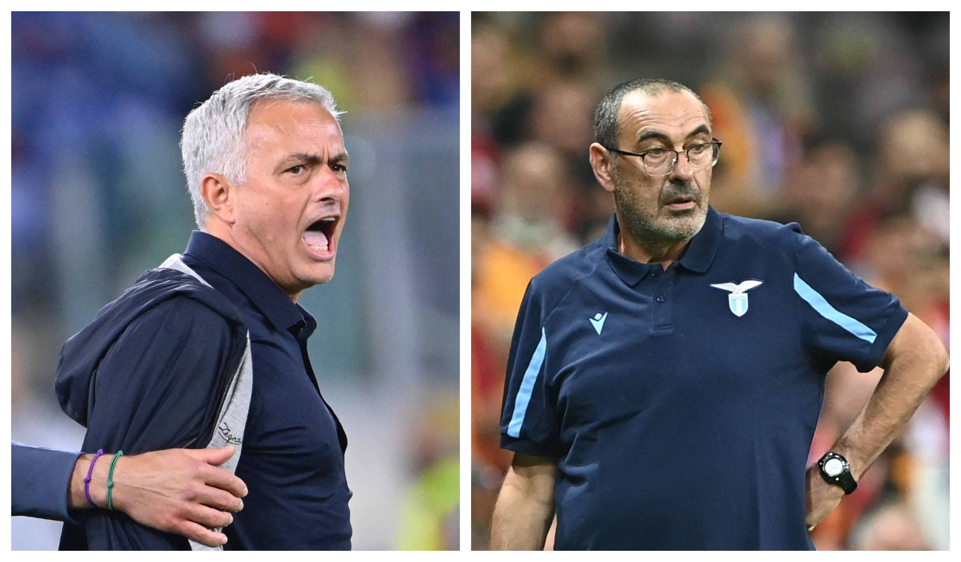 José Mourinho y Maurizio Sarri chocarán este fin de semana en el derbi romano de la Serie A. (Foto Prensa Libre: AFP)