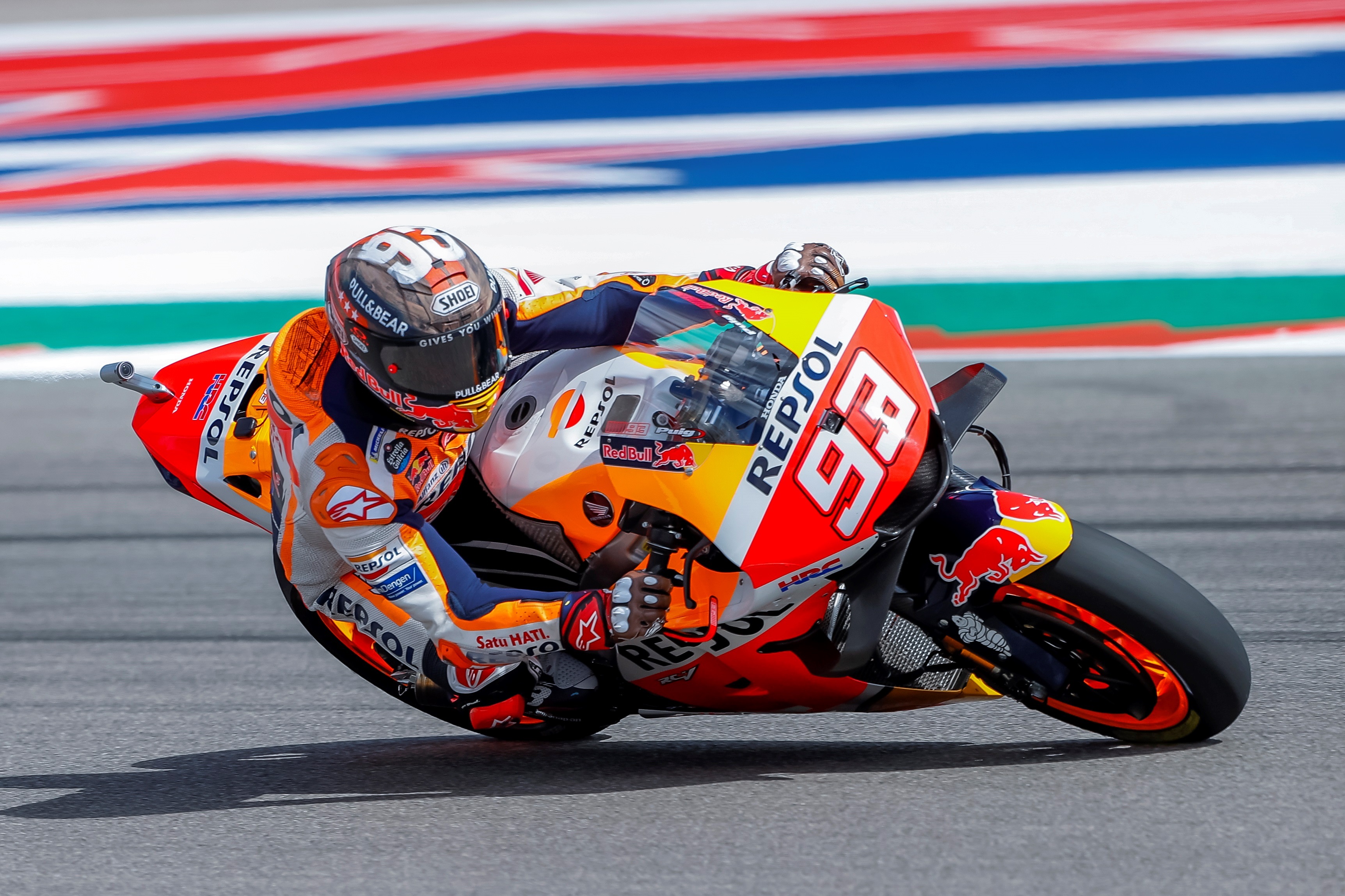 El piloto español Marc Marquez de Repsol Honda durante una acción de práctica en MotoGP para el Gran Premio de las Américas en Austin, Texas. (Foto Prensa Libre: EFE)