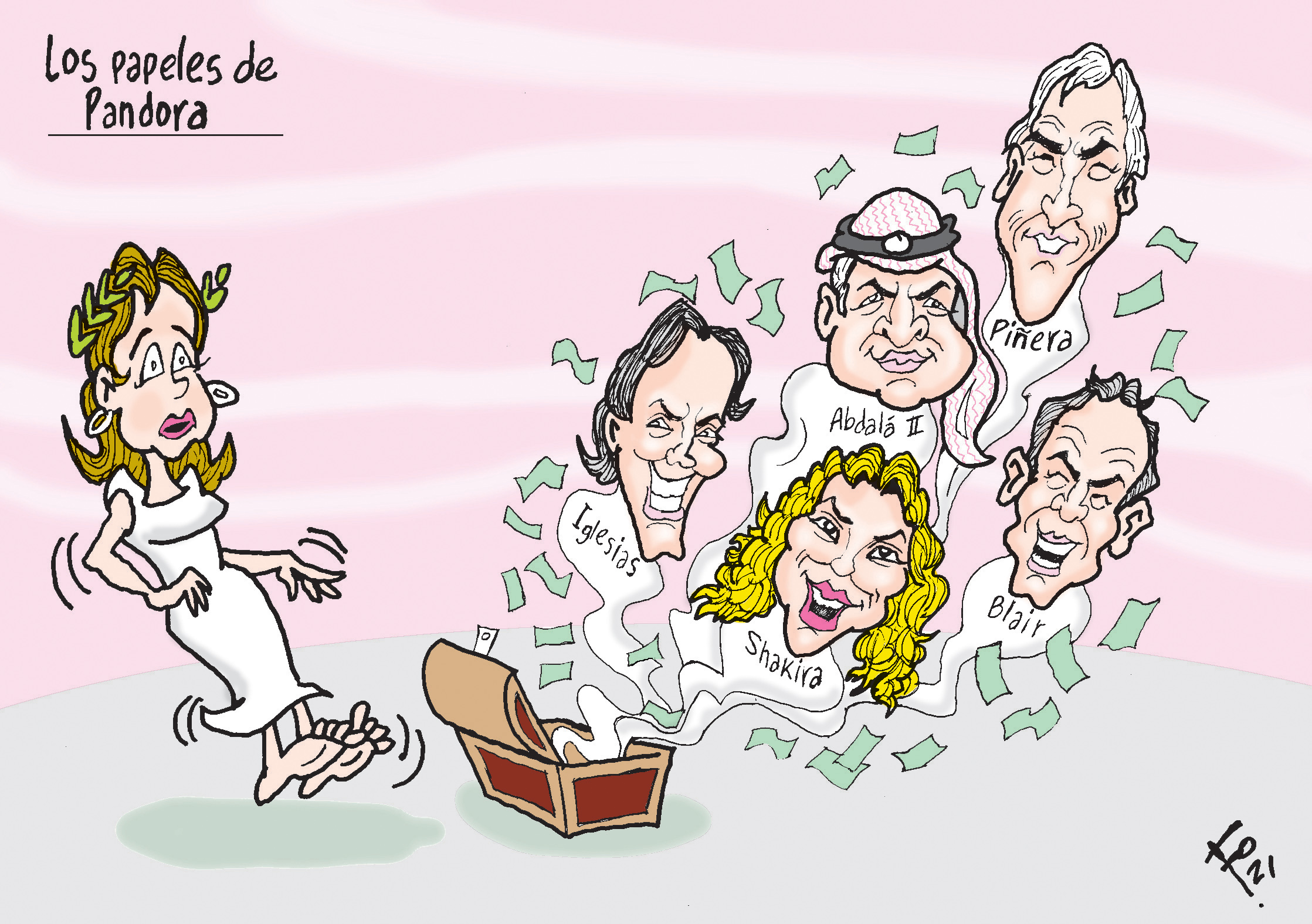 Personajes: Julio Iglesias, Shakira, Abdul II, Tony Blair y Sebastián Piñera.