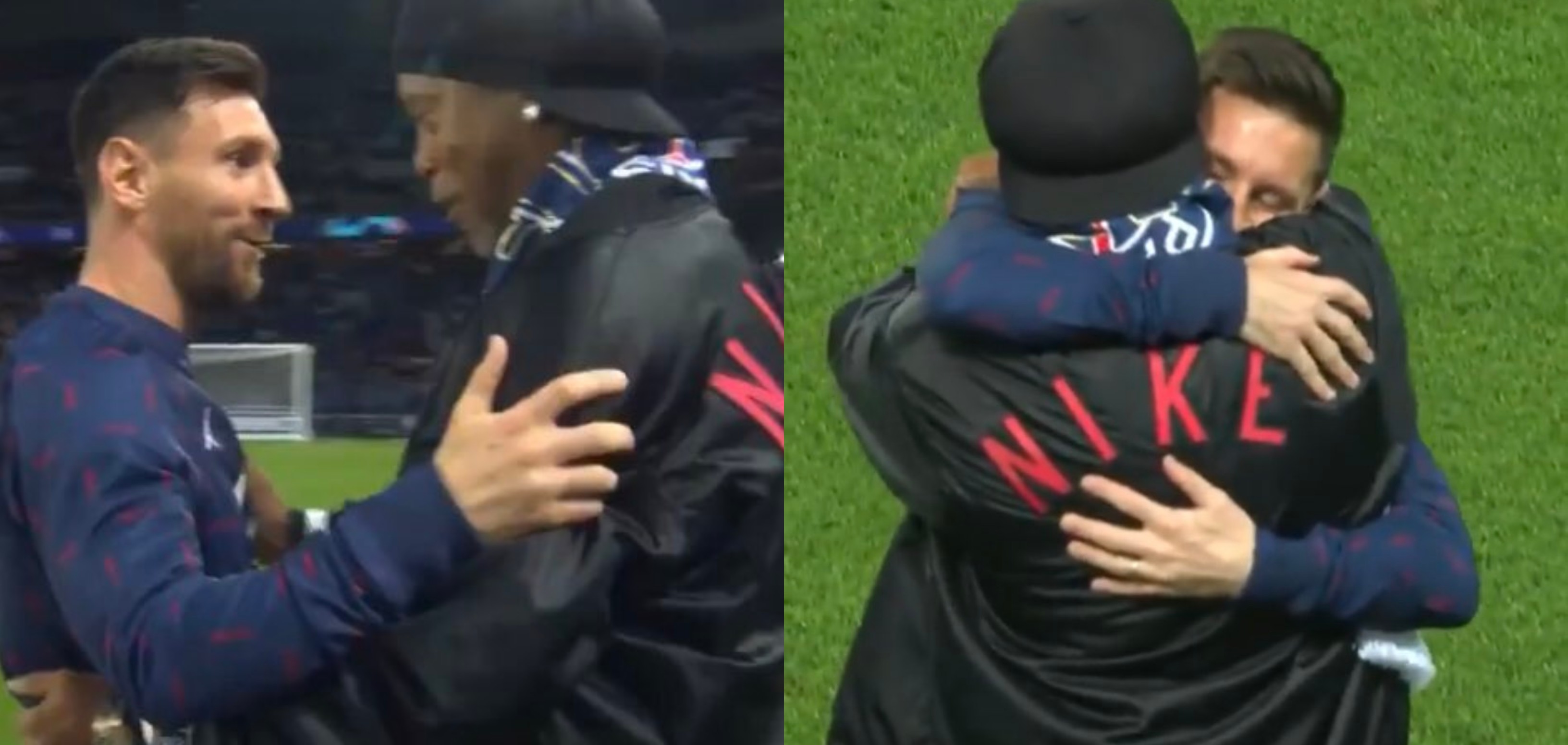 Ronaldinho y Leo Messi se reencontraron. Esta vez fue en el Parque de los Príncipes durante el juego del PSG ante el Leipzig. Ambos jugaron en el Barcelona entre 2005 y 2008. Foto captura de pantalla.