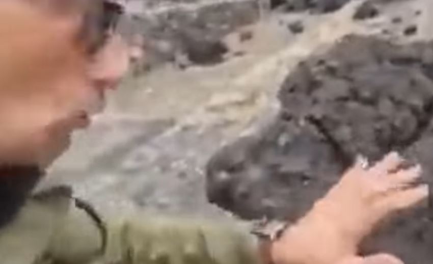 Reportero se quema la mano al tocar la lava de volcán de La Palma. (Foto Prensa Libre: Tomada de YouTube)