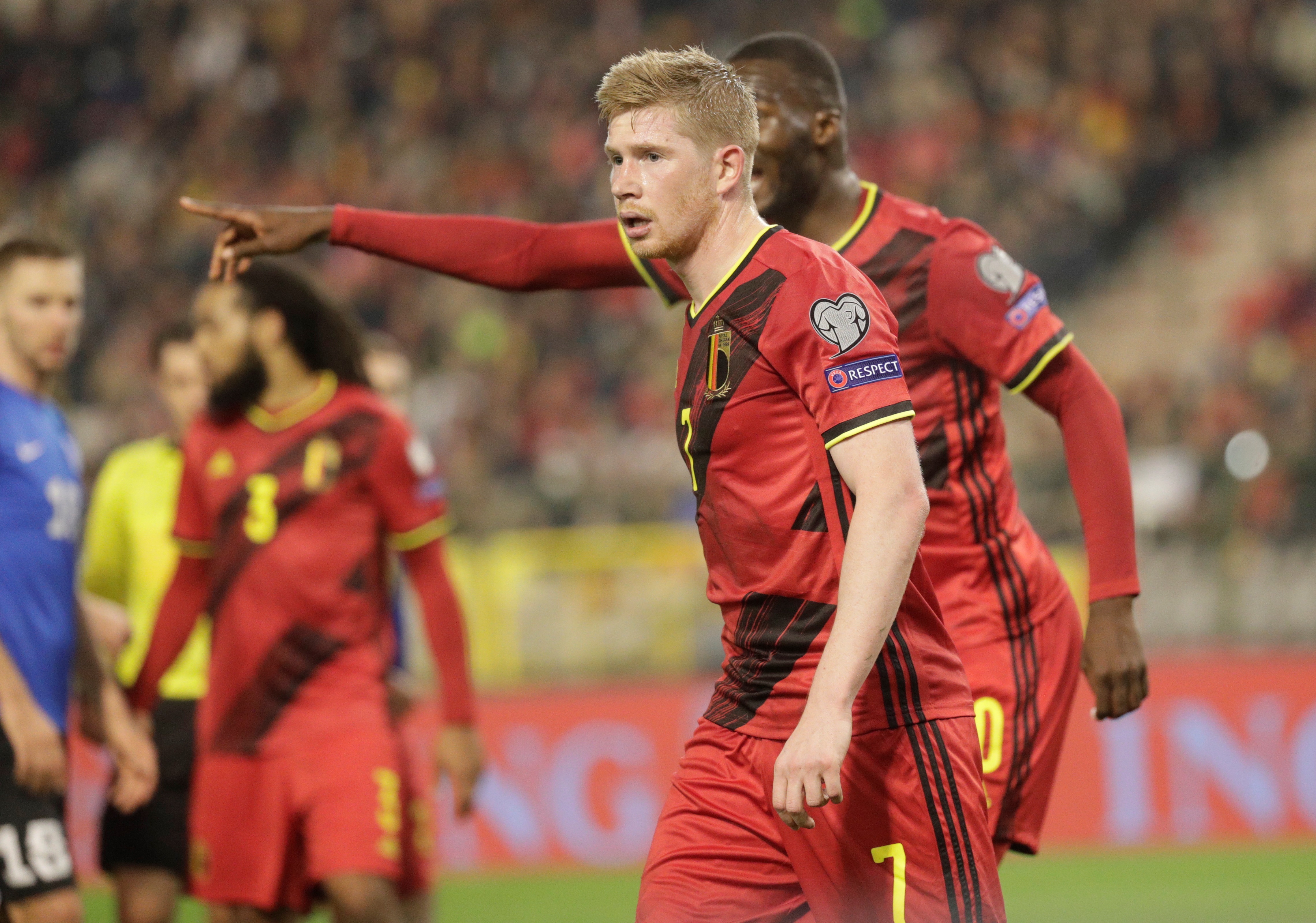 El jugador del Manchester City Kevin De Bruyne durante el último enfrentamiento de Bélgica camino a Qatar 2022. (Foto Prensa Libre: EFE)