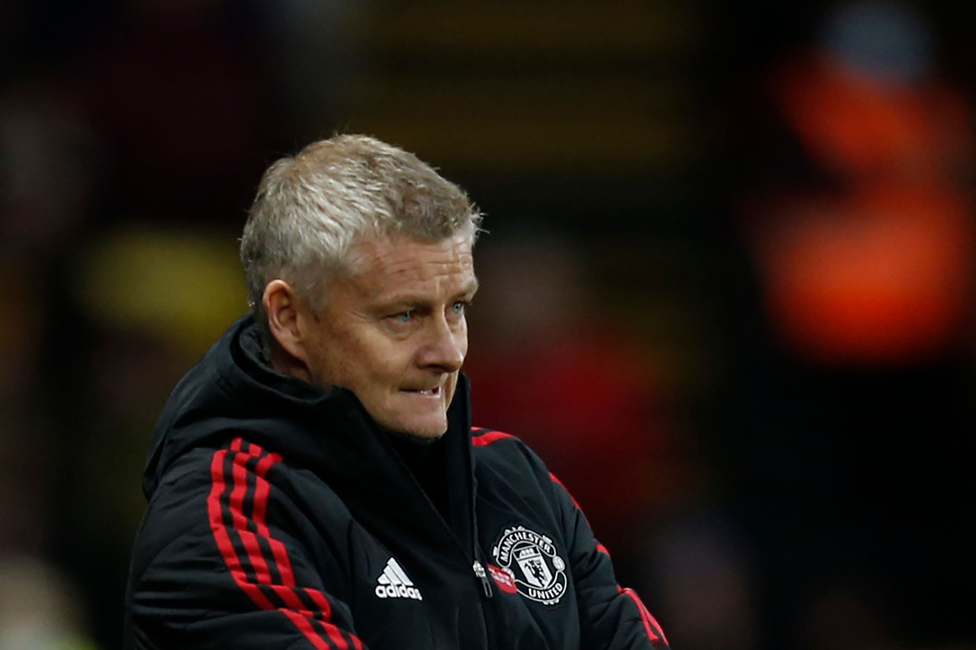 El aún entrenador del Manchester United Ole Gunnar Solskjaer durante el duelo ante  el Watford. (Foto Prensa Libre: AFP)