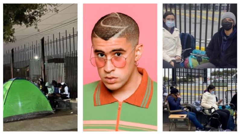 Fanáticos de Bad Bunny en Monterrey, México, hacen lo posible por obtener boletos para los conciertos del artista puertorriqueño. (Foto Prensa Libre: Twitter)