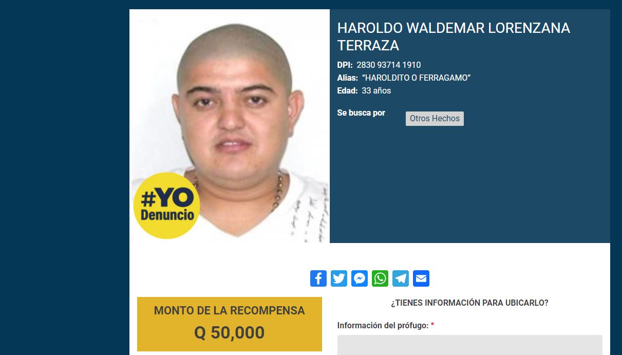 Haroldo Waldemar Lorenzana Terraza es buscado por la Justicia de EE. UU. bajo los cargos de narcotráfico. (Foto Prensa Libre: Mingob)