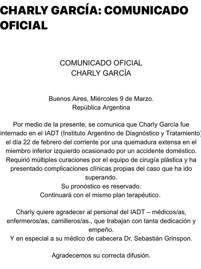 El parte médico de Charly García