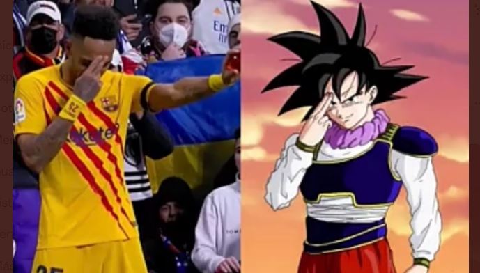 Pierre-Emerick Aubameyang celebró uno de sus goles a lo Goku. (Foto Redes).