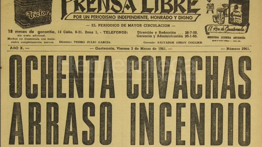 Un incendio masivo redujo a cenizas más de 80 hogares en una finca hace 61 años. (Foto Prensa Libre: Hemeroteca PL)