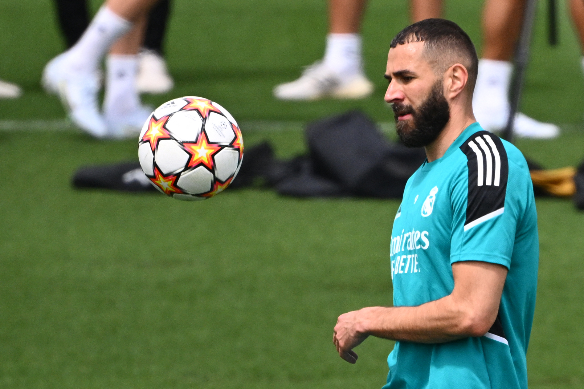 Karim Benzema attends entrena en la Ciudad Real Madrid. (Foto Prensa Libre: AFP)