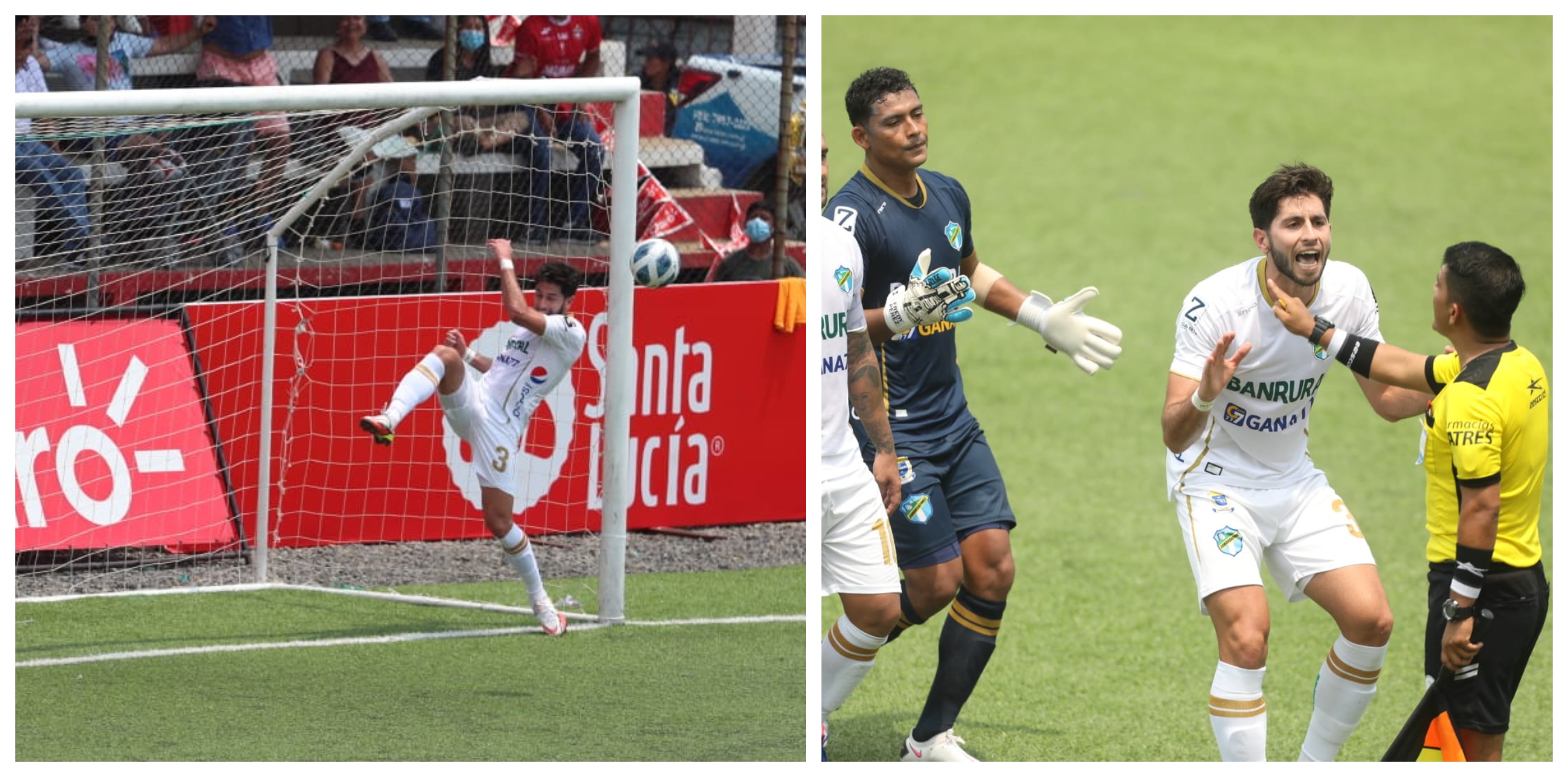 La polémica no faltó en el partido celebrado en el estadio Santa Lucía. (Foto Prensa Libre: Juan Diego González y Douglas Suruy)