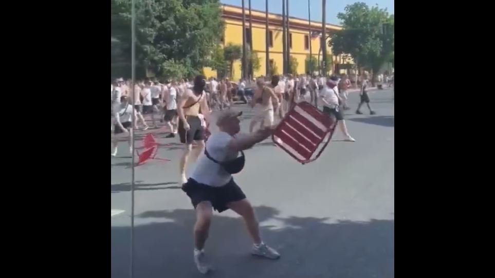 Disturbios en Sevilla, antes de la final de la Europa League. (Foto Prensa Libre: Captura video)