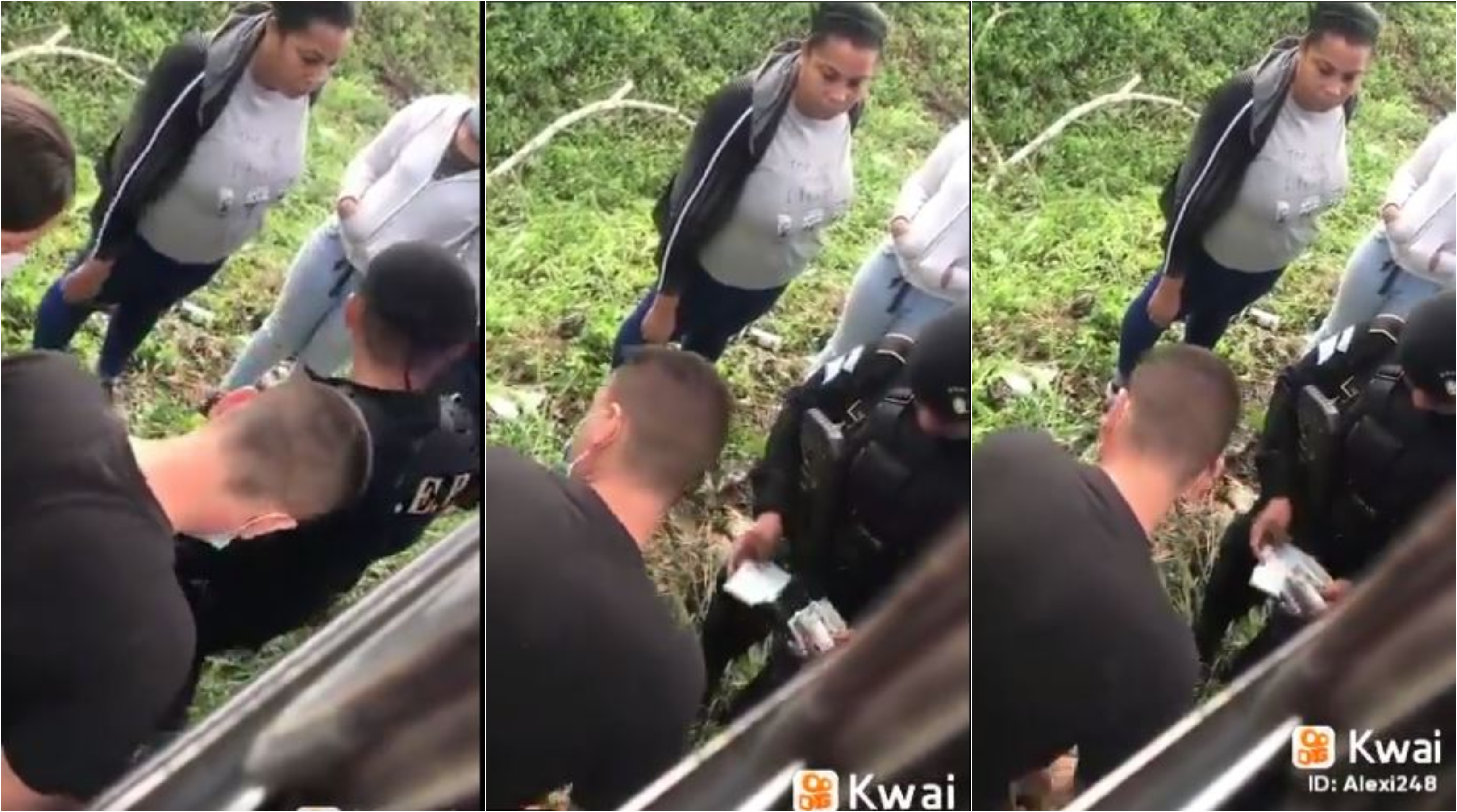 Un agente de las Fuerzas Especiales Policiales (FEP) de la Policía Nacional Civil (PNC) fue evidenciado en un vídeo que circuló en redes sociales cuando recibía dinero de migrantes. Foto: captura de pantalla.  