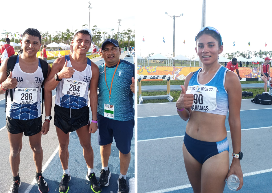 El equipo completo de marcha atlética de Guatemala. José Ortiz, Érick Barrondo, Mirna Ortiz y su entrenador Mynor Ortiz. Foto Prensa Libre (Federación de Atletismo)