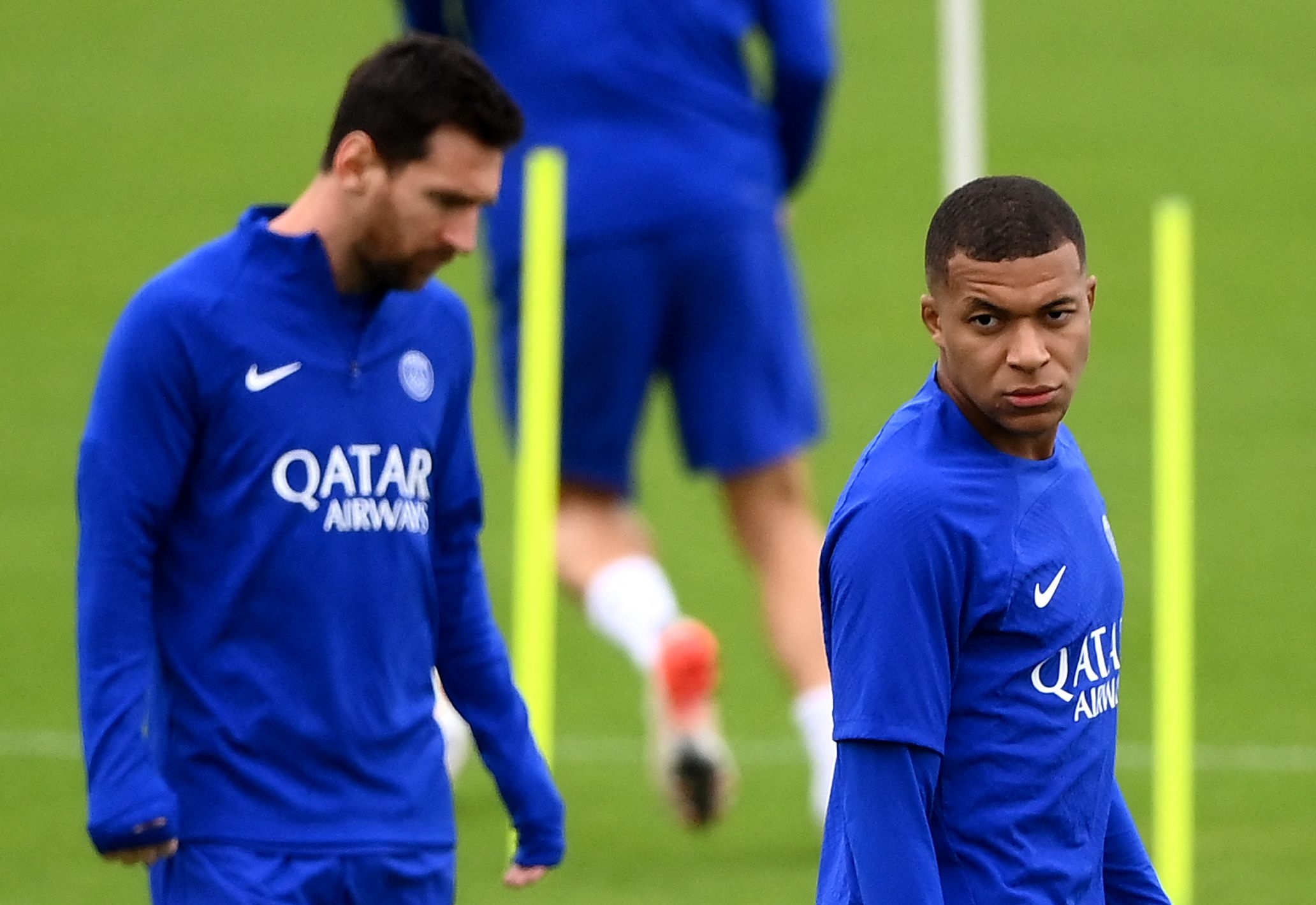 Mbappé y Messi comparten su segunda temporada juntos en el PSG. Foto Prensa Libre (AFP)