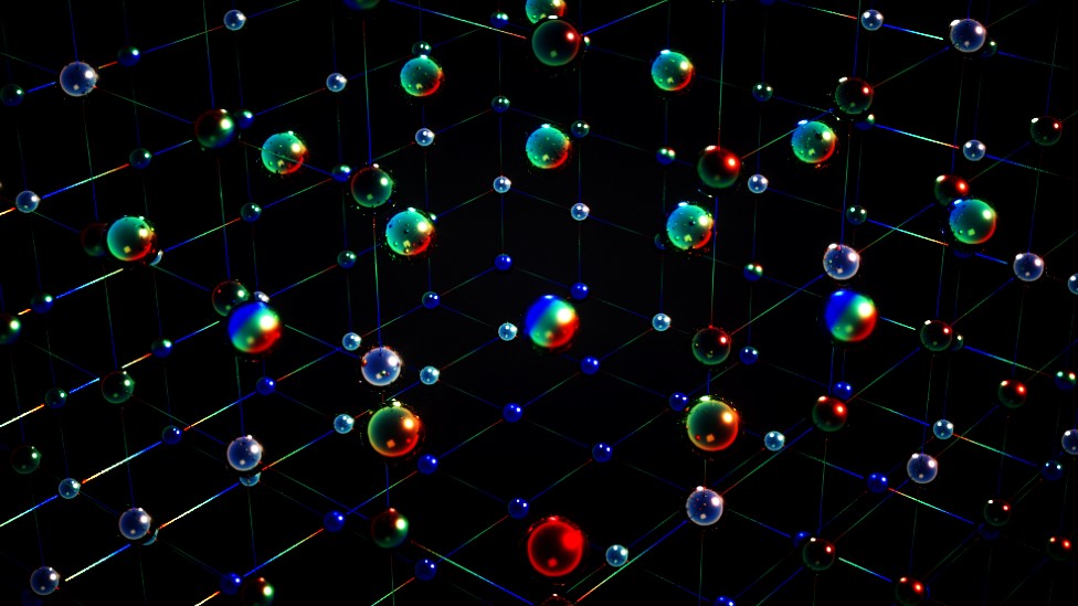 Una interpretación artística de las complejas correlaciones magnéticas observadas por los científicos en su experimento pionero. Los diferentes colores representan los seis posibles estados internos de los átomos de iterbio. (ELLA MARU STUDIO /GENTILEZA E.IBARRA/RICE UNIV.)

