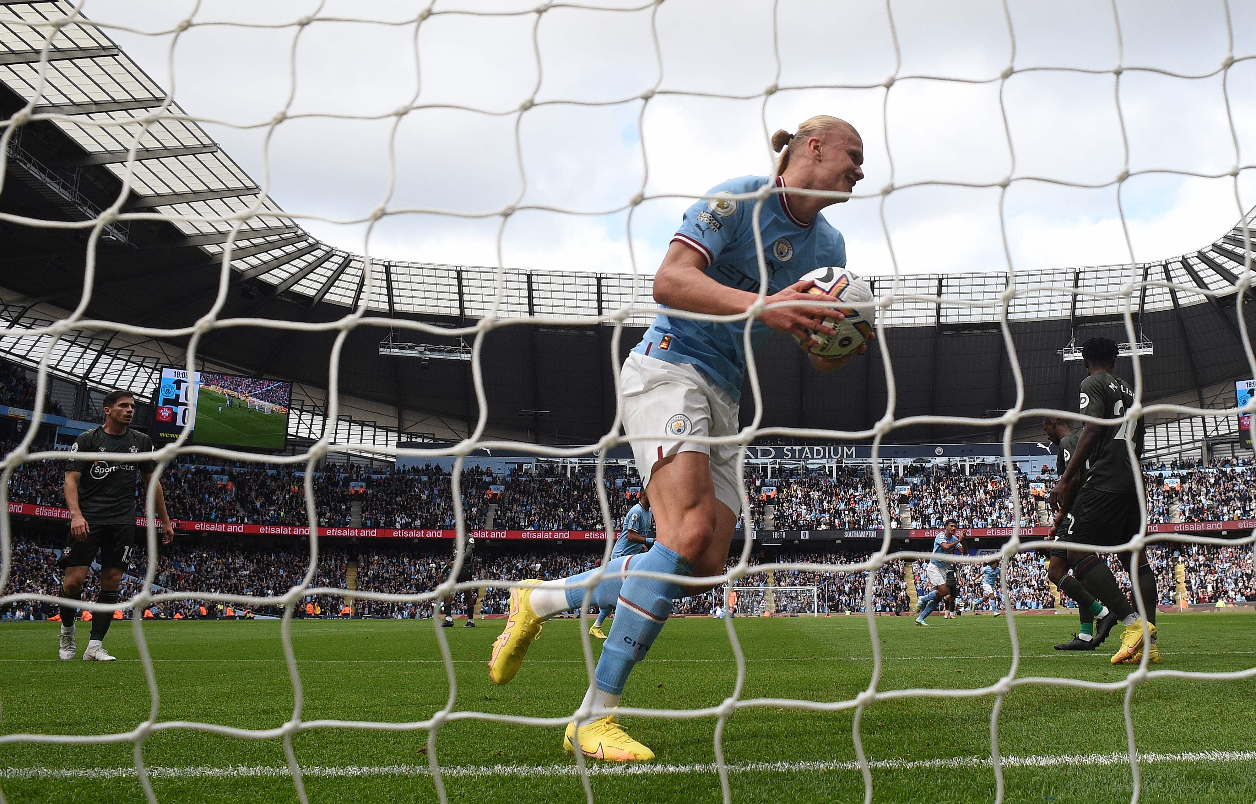 Haaland celebra una nueva anotación en Premier League. Got Prensa Libre (AFP)