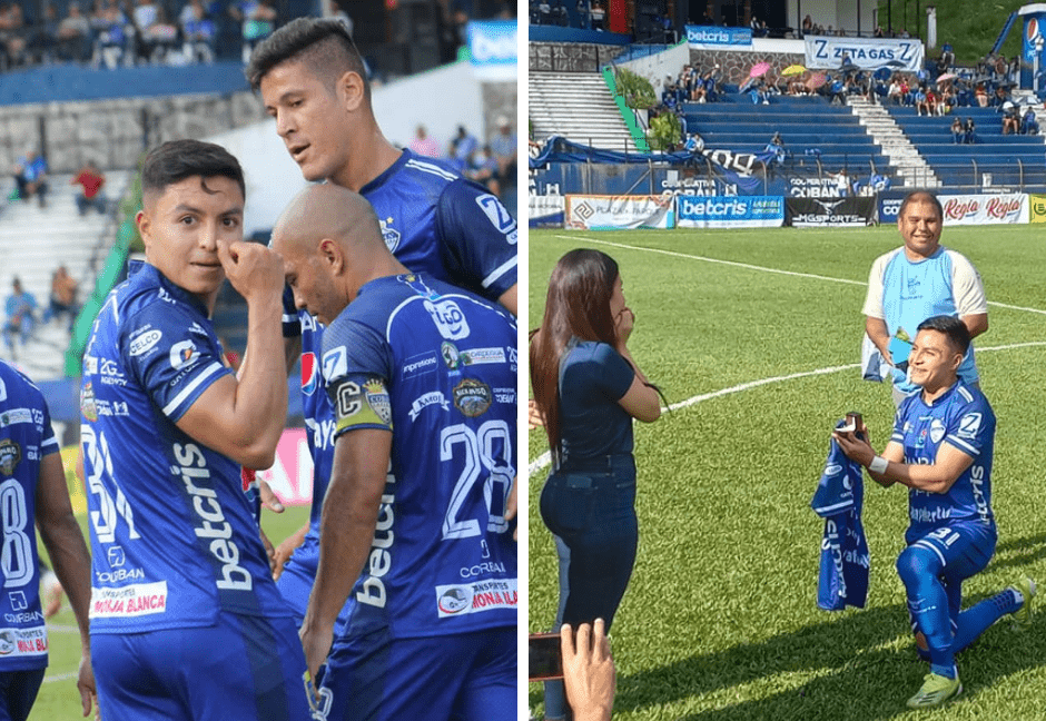 César Calderón celebró este sábado una victoria con su equipo y la propuesta de matrimonio a su pareja. Fotos (Cobán Imperial y Golazos Azules)