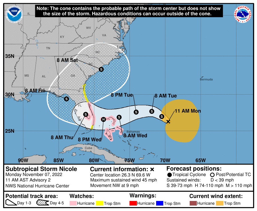 Tormenta Nicole (Foto Prensa Libre: EFE/NOAA-NHC)